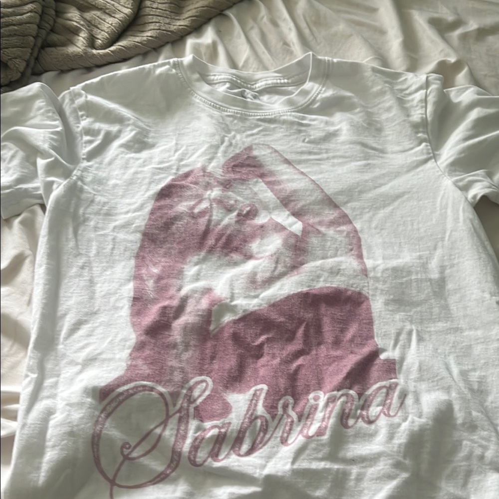 White T-Shirt with Pink Graphic